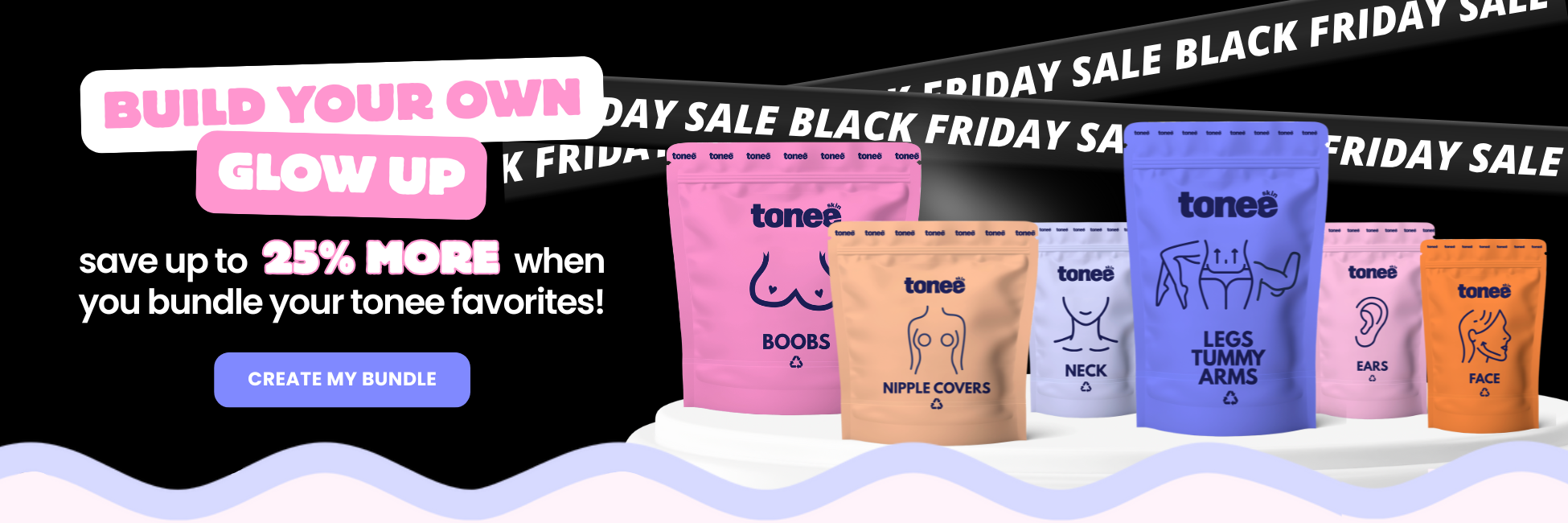 Tonee Skin lifting tape bundle featuring neck, thigh, arm, and face tapes – save up to 20% when you create your own glow-up set.