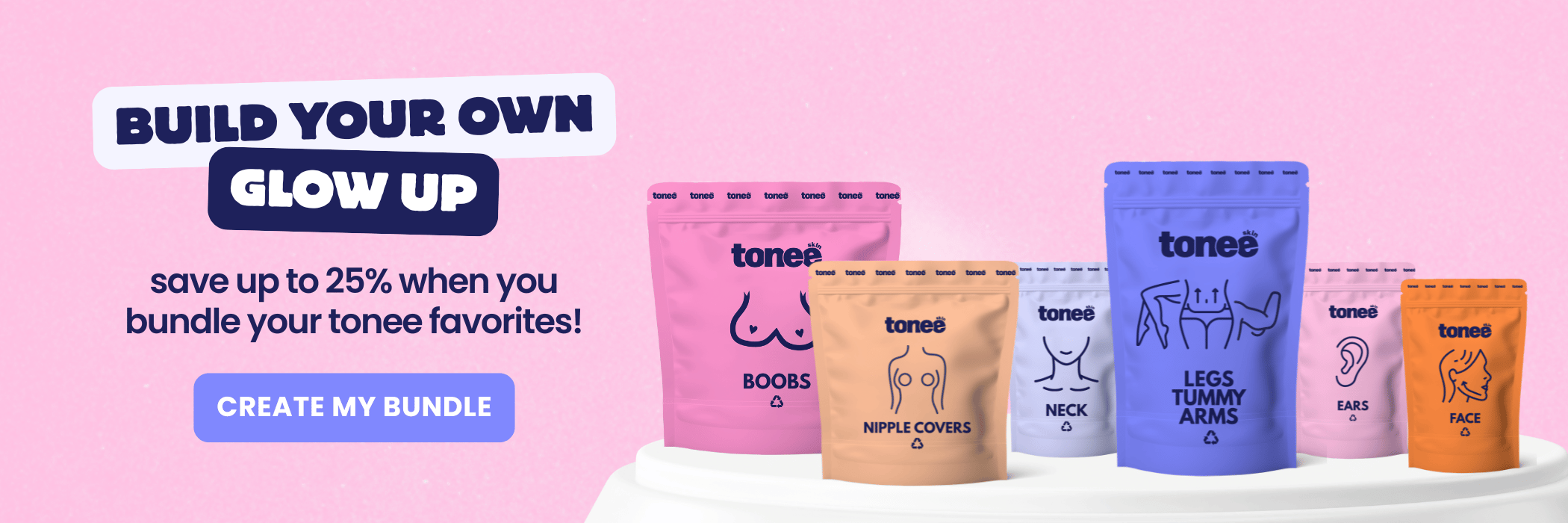 Tonee Skin lifting tape bundle featuring neck, thigh, arm, and face tapes – save up to 20% when you create your own glow-up set.