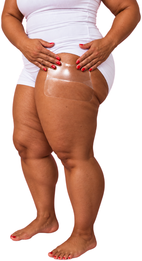 A woman wearing Tonee Legs & Booty tape across her hip and upper thigh